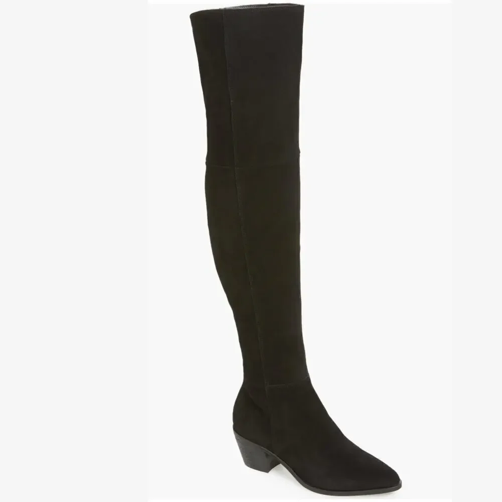 Steve Madden Lucca Over-the-Knee Boots | Black Suede Leather Thigh High 7.5 $200